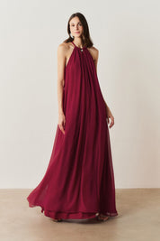 Vestido Longo com Alça Fina Ajustável - Adélia Marsala