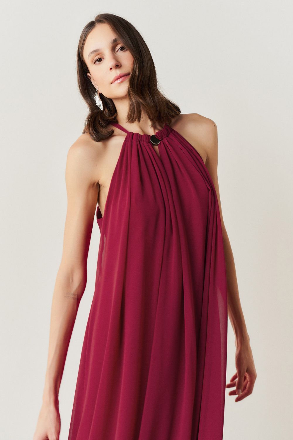 Vestido Longo com Alça Fina Ajustável - Adélia Marsala