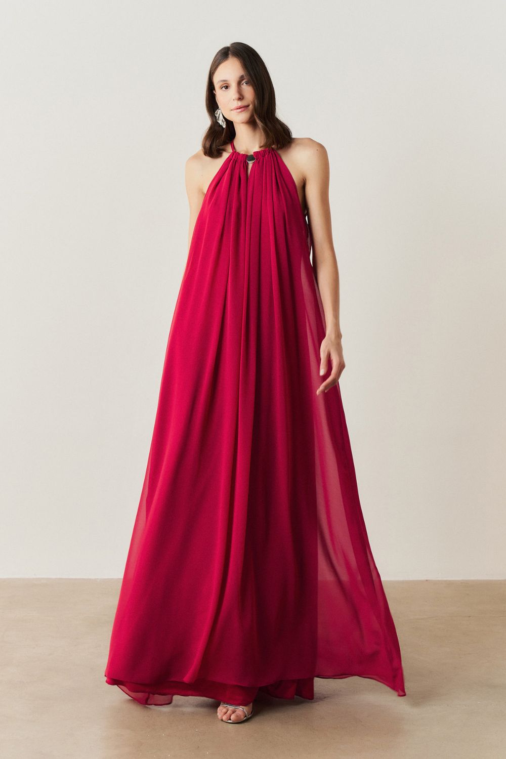 Vestido Longo com Alça Fina Ajustável - Adélia Vermelho