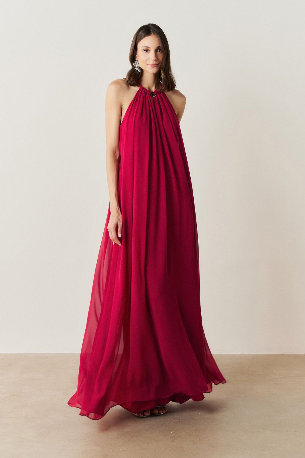 Vestido Longo com Alça Fina Ajustável - Adélia Vermelho