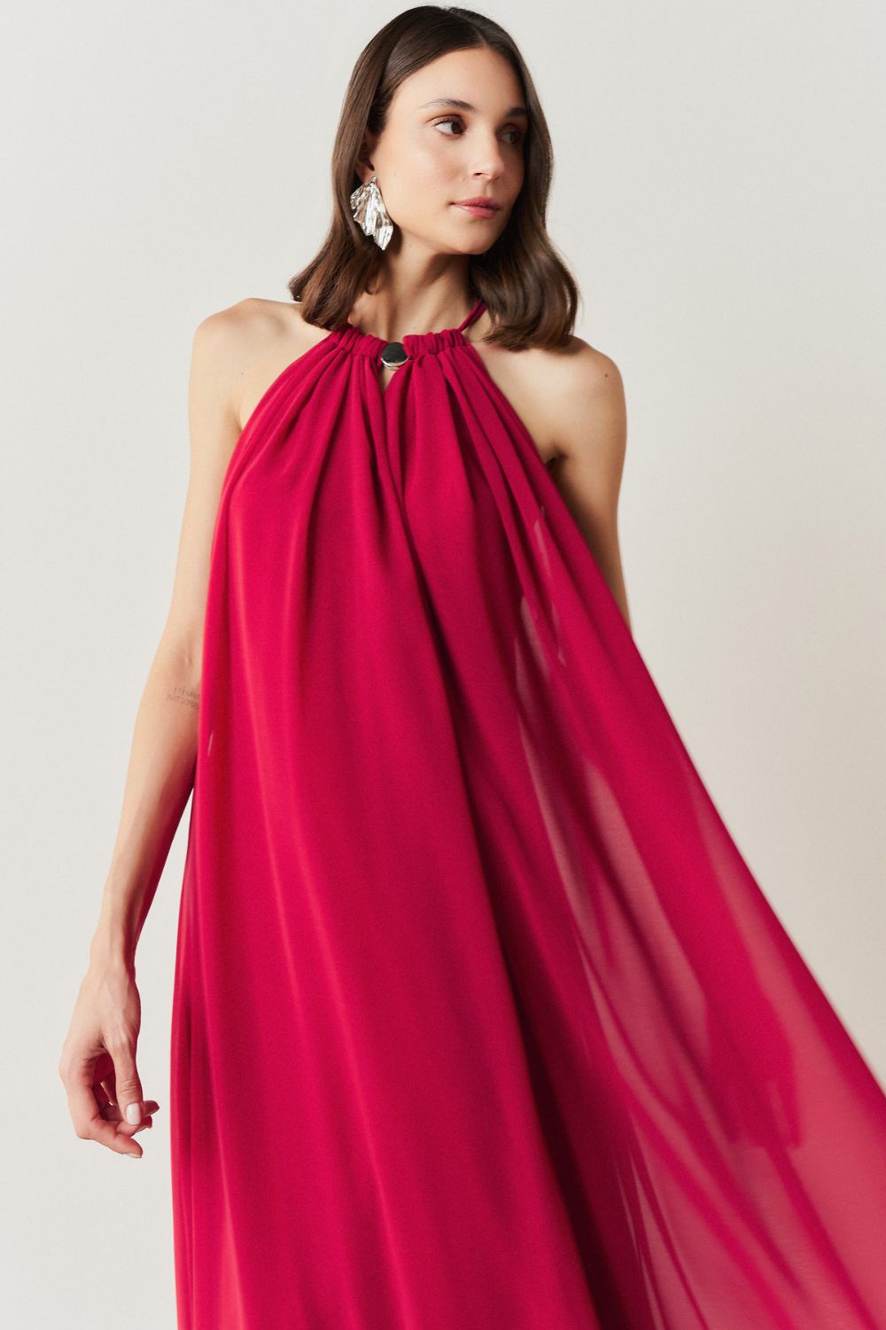Vestido Longo com Alça Fina Ajustável - Adélia Vermelho