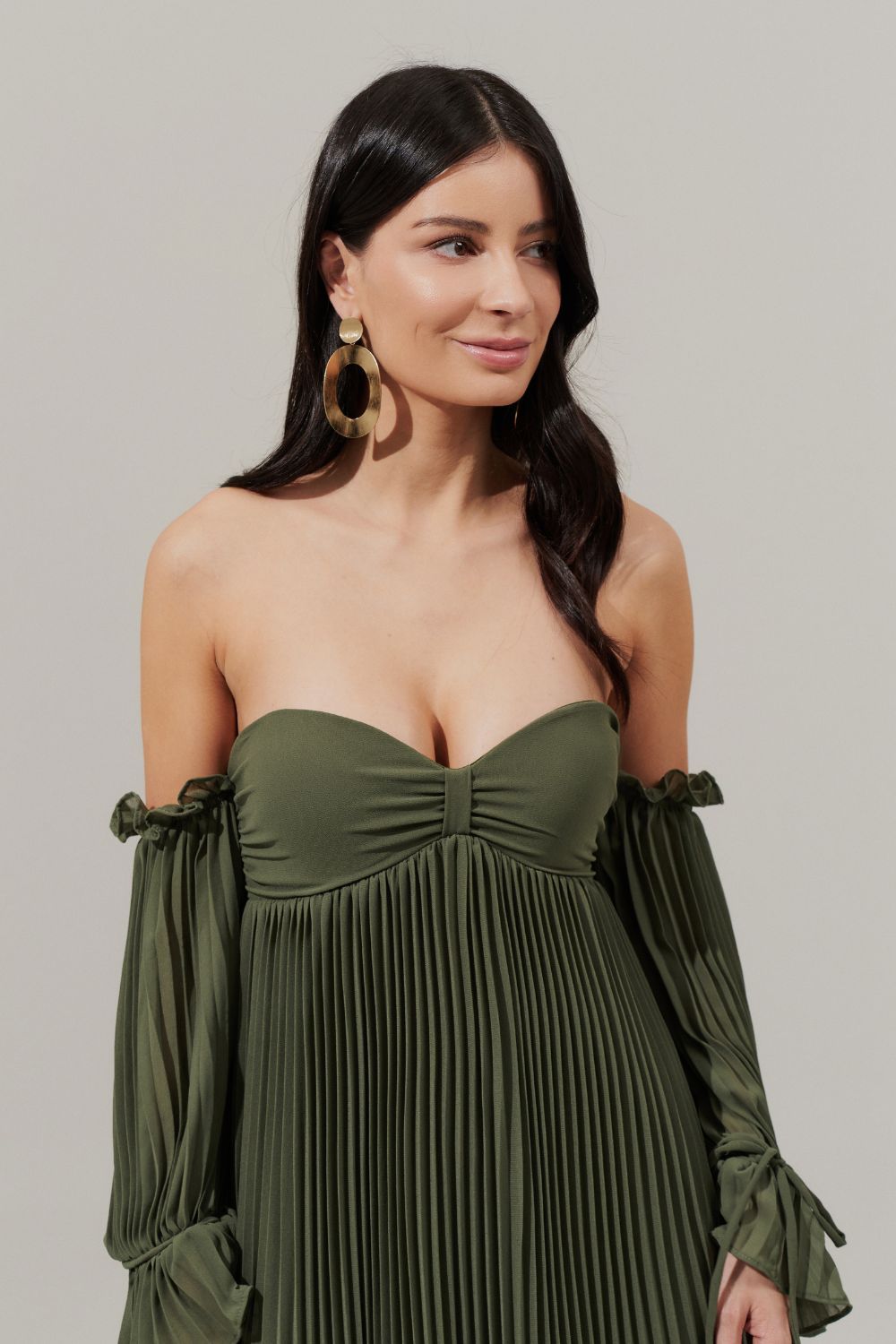 Vestido longo com Busto Coração Franzido e Saia Plissada - Naha Oliva