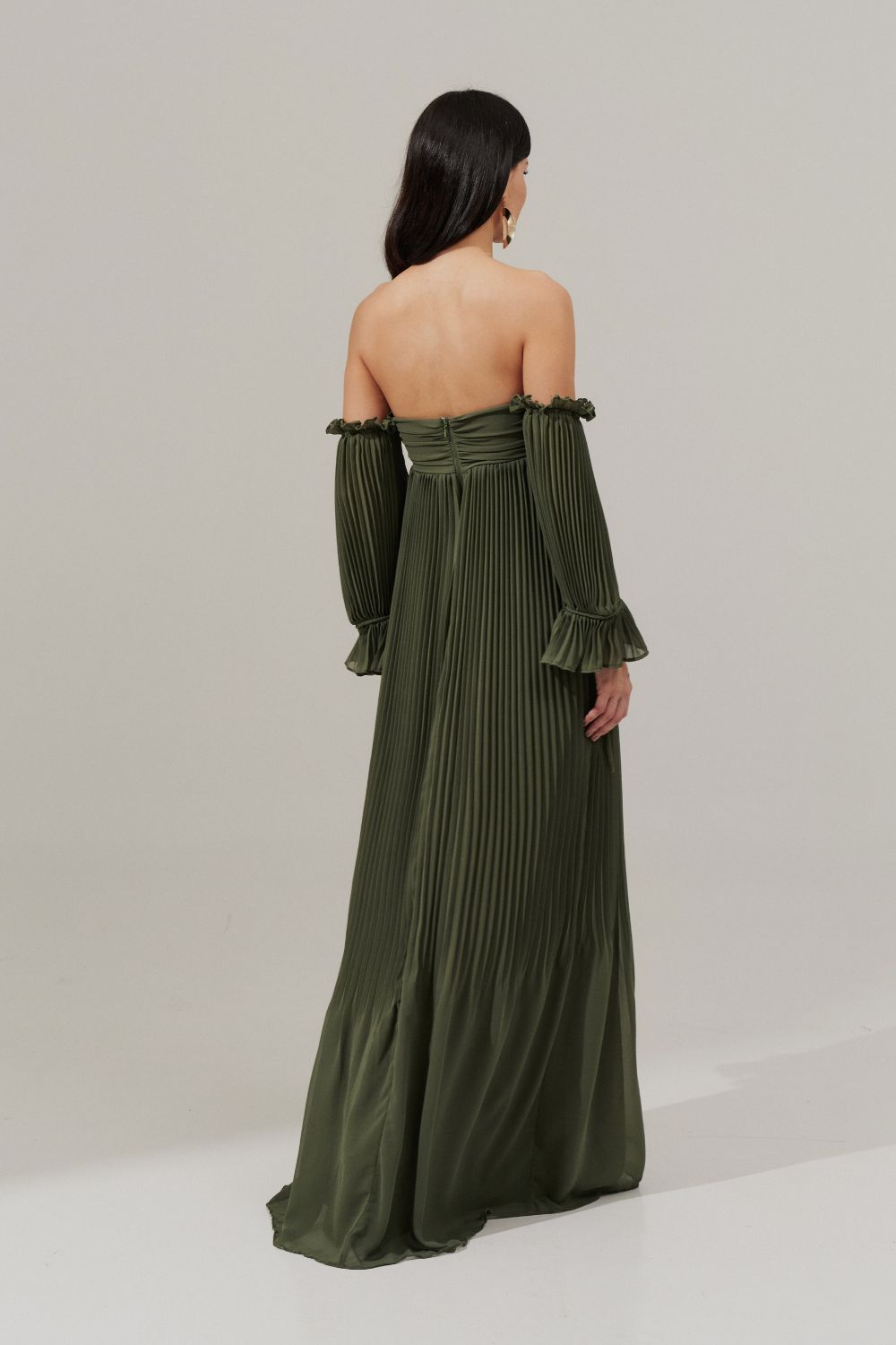 Vestido longo com Busto Coração Franzido e Saia Plissada - Naha Oliva