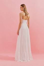 Vestido Longo com Busto Coração, Saia Ampla e Franzida - Quênia Off White