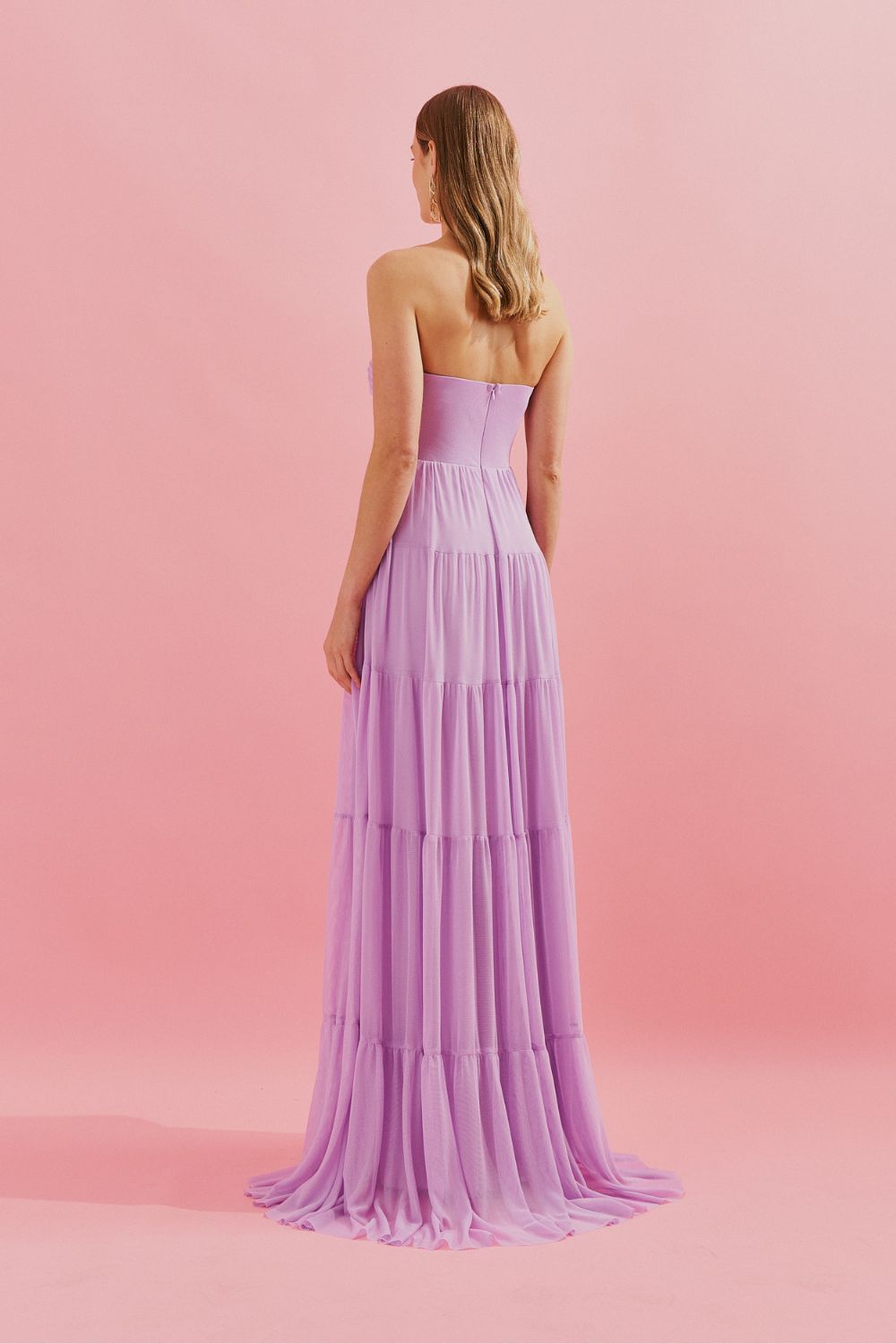 Vestido Longo com Busto Coração, Saia Ampla e Franzida - Quênia Lilás | Lavanda