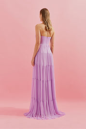 Vestido Longo com Busto Coração, Saia Ampla e Franzida - Quênia Lilás | Lavanda