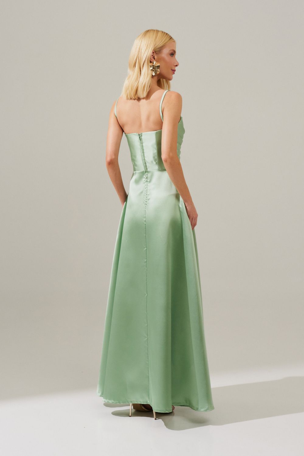 Vestido Longo com Decote Coração e Detalhes em Prega no Busto - Escócia Menta