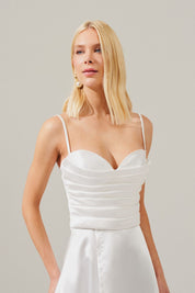 Vestido Longo com Decote Coração e Detalhes em Prega no Busto - Escócia Off White