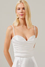 Vestido Longo com Decote Coração e Detalhes em Prega no Busto - Escócia Off White