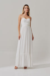 Vestido Longo com Busto Coração, Aplicação em Renda e Bordados de Pérolas -  Monte Sião Off White