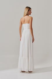 Vestido Longo com Busto Coração, Aplicação em Renda e Bordados de Pérolas -  Monte Sião Off White