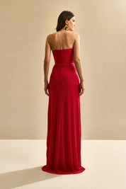 Vestido Longo com Decote Coração e Franzido na Cintura - Luar Vermelho