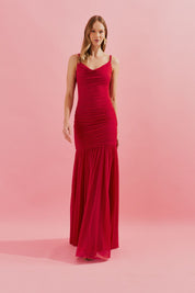 Vestido Longo com Decote Degagê e Franzidos no Corpo - Siena Vermelho