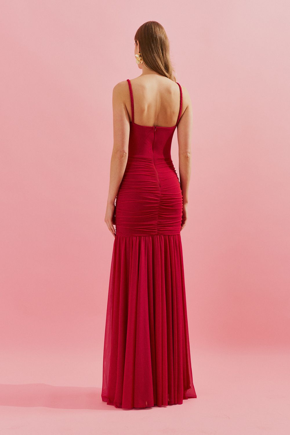 Vestido Longo com Decote Degagê e Franzidos no Corpo - Siena Vermelho