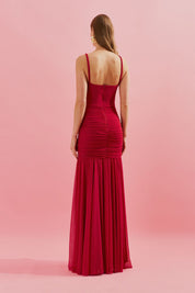 Vestido Longo com Decote Degagê e Franzidos no Corpo - Siena Vermelho