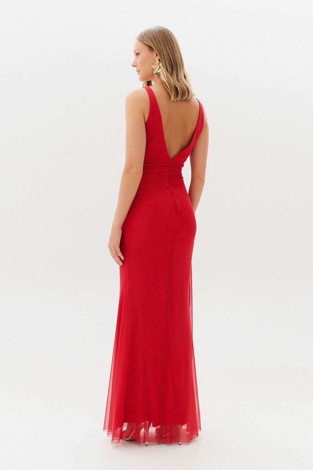 Vestido Longo com Decote Degage e Amarração na Cintura - Acapulco Vermelho