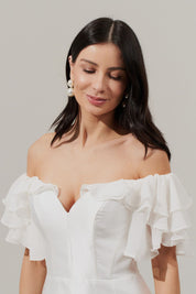 Vestido Longo com Decote e Mangas Ombro a Ombro - Coreia Off White