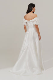 Vestido Longo com Decote e Mangas Ombro a Ombro - Coreia Off White