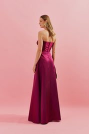 Vestido Longo com Decote Franzido e Saia Envelope e Pregas - Singapura Fúcsia