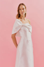 Vestido Longo com Decote Ombro Único e Laço - Lima Off White