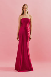 Vestido Longo com Decote Reto e Barbatanas no Busto - Antalia Vermelho