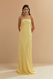Vestido Longo com Decote Reto e Decote Profundo nas Costas - Marbella Amarelo