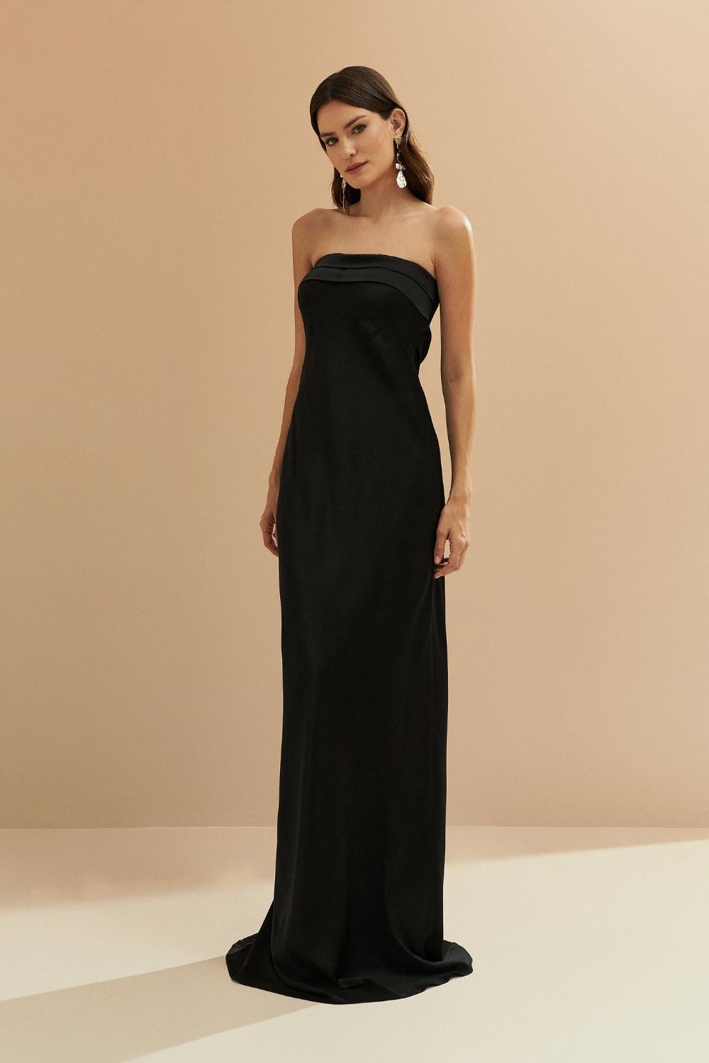 Vestido Longo com Decote Reto e Decote Profundo nas Costas - Marbella Preto