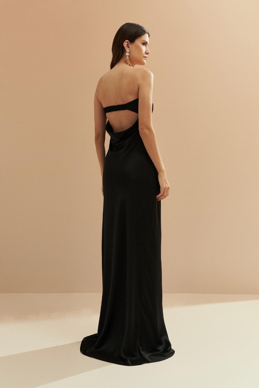 Vestido Longo com Decote Reto e Decote Profundo nas Costas - Marbella Preto