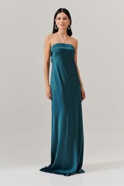 Vestido Longo com Decote Reto e Decote Profundo nas Costas - Marbella Petroleo