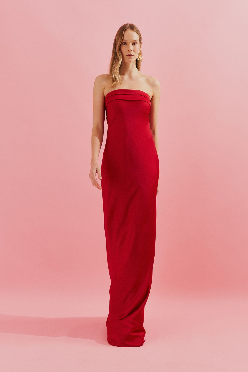 Vestido Longo com Decote Reto e Decote Profundo nas Costas - Marbella Vermelho