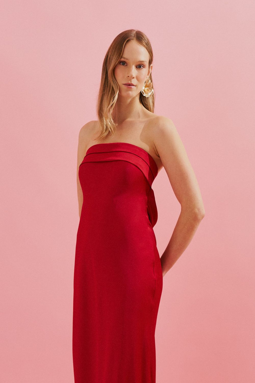 Vestido Longo com Decote Reto e Decote Profundo nas Costas - Marbella Vermelho