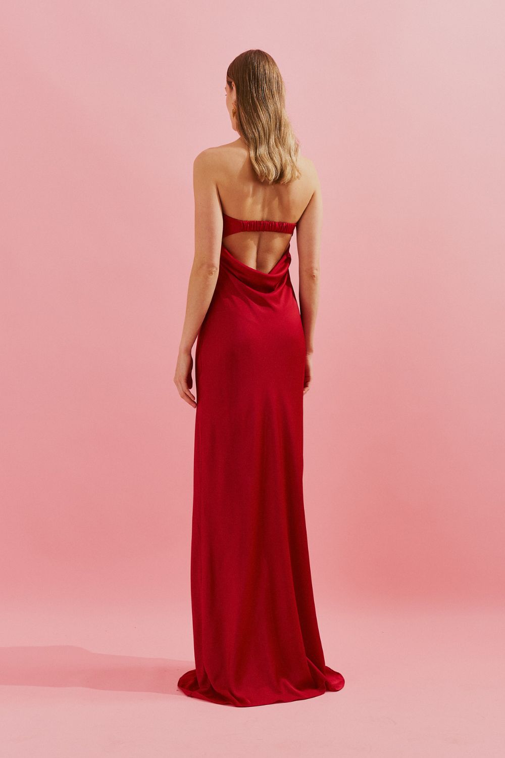 Vestido Longo com Decote Reto e Decote Profundo nas Costas - Marbella Vermelho