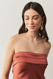 Vestido Longo com Decote Reto e Decote Profundo nas Costas - Marbella Terracota