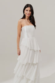 Vestido Longo com Decote Reto e Saia Assimétrica - Costa Rica Off White