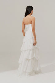 Vestido Longo com Decote Reto e Saia Assimétrica - Costa Rica Off White