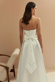 Vestido Longo com Decote Semi Coração, Alça Removível e Pregas na Saia e Busto - Santorini Off White