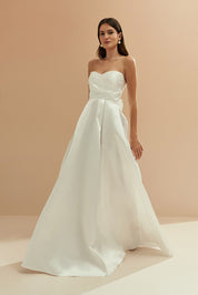Vestido Longo com Decote Semi Coração, Alça Removível e Pregas na Saia e Busto - Santorini Off White