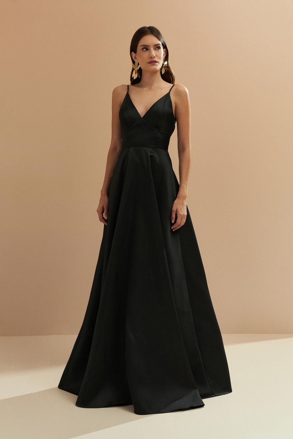 Vestido Longo com Decote V e Alça Fina - Atlanta Preto