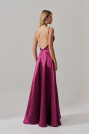 Vestido Longo com Decote V e Alça Fina - Atlanta Fúcsia