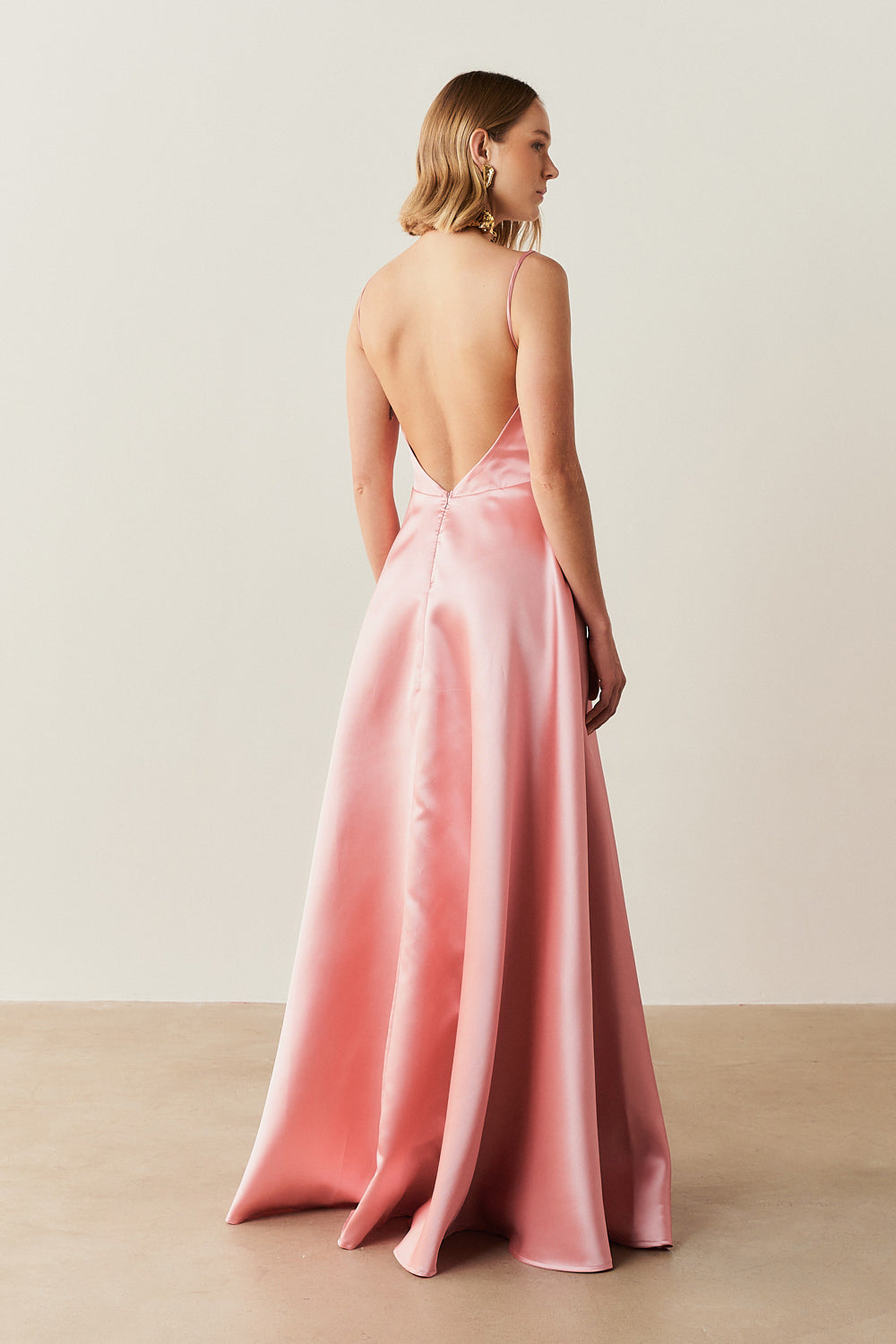 Vestido Longo com Decote V e Alça Fina - Atlanta Rosa