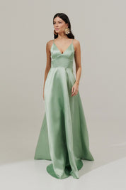 Vestido Longo com Decote V e Alça Fina - Atlanta Menta