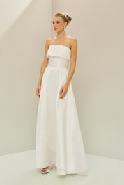 Vestido Longo em Zibeline com Detalhe de Pala Larga no Busto e Saia Cruzada - Kerry Off White