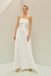 Vestido Longo em Zibeline com Detalhe de Pala Larga no Busto e Saia Cruzada - Kerry Off White
