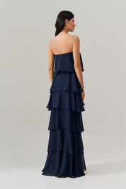 Vestido Longo com Manga Removivel e Babados em Camadas - França Marinho