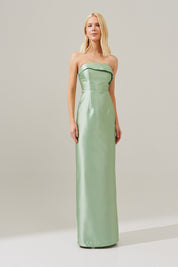 Vestido longo com Pala Assimétrica e Fenda traseira - Malásia Menta