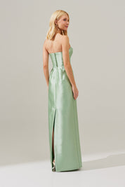 Vestido longo com Pala Assimétrica e Fenda traseira - Malásia Menta