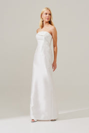 Vestido longo com Pala Assimétrica e Fenda traseira - Malásia Off White
