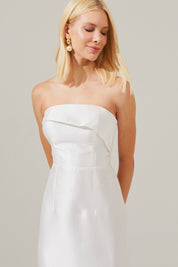 Vestido longo com Pala Assimétrica e Fenda traseira - Malásia Off White