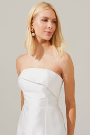 Vestido longo com Pala Assimétrica e Fenda traseira - Malásia Off White