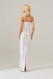 Vestido longo com Pala Assimétrica e Fenda traseira - Malásia Off White